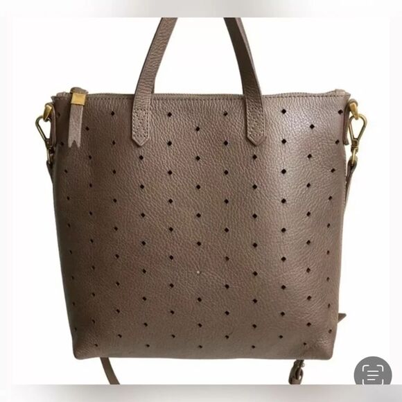 MADEWELL The Zip Top Transport Tote Crossbody Brown Leather Bag Purse Perforate - Picture 10 of 10